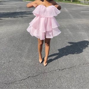 ASOS LUXE strapless chiffon tiered mini dress